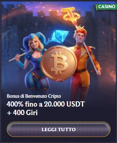 Bonus di benvenuto cripto 400 fino a 20 000 usdt 400 giri